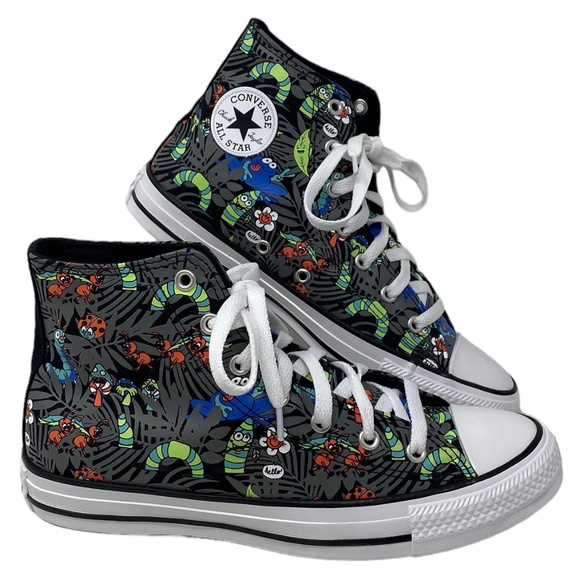 Converse Chuck Taylor Canvas Hightops Black/Lime/Insects print! Women Sz 8! - Picture 1 of 10